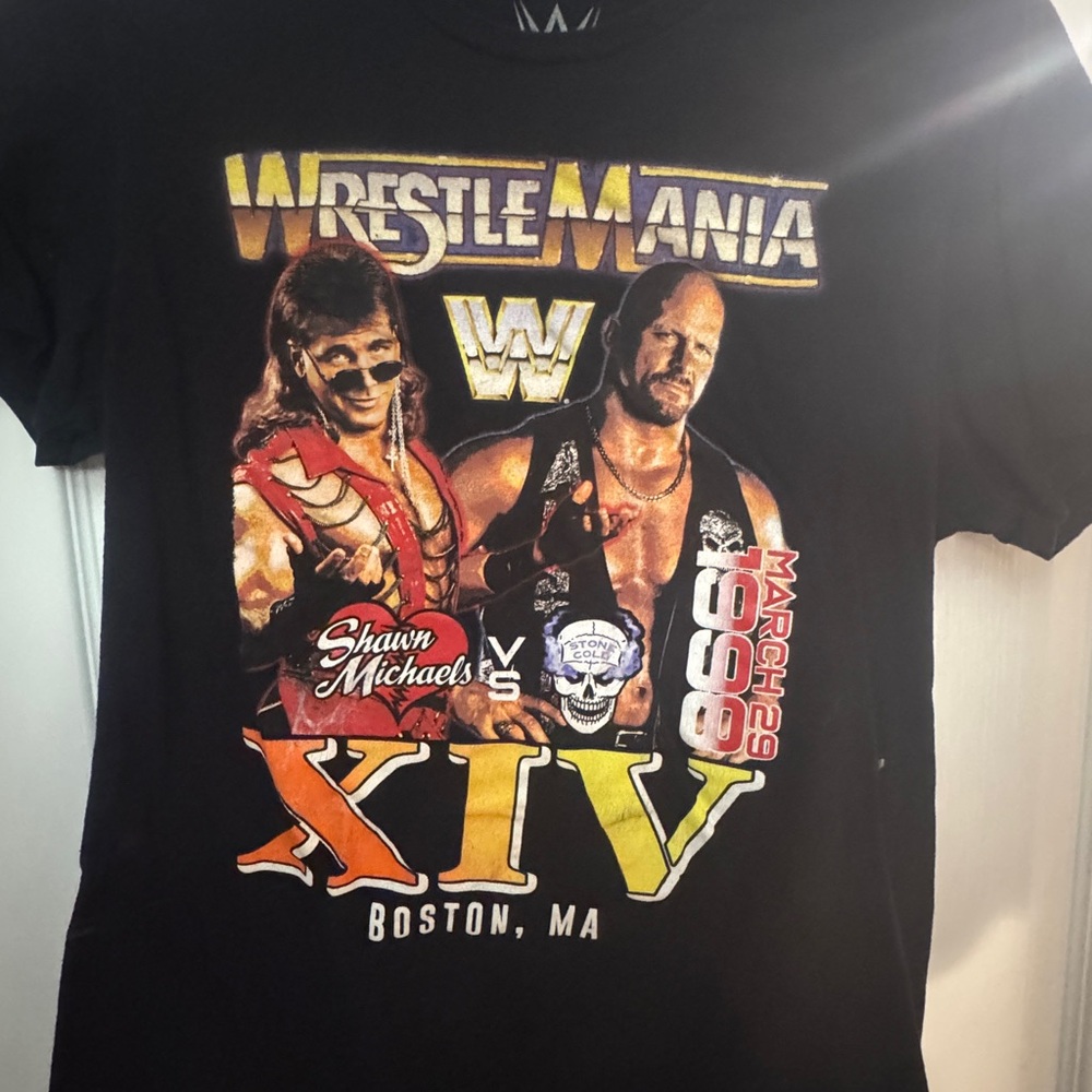 T SHIRT WWF WrestleMania XIV Boston MA Black Graphic T-Shirt Medium M